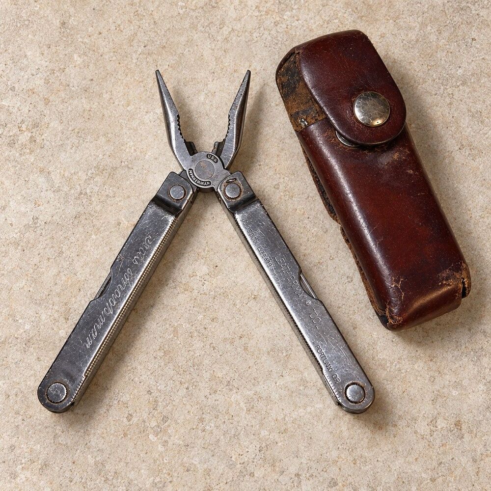 Vintage 1993 Leatherman PST Multi Tool Leather Sheath Engraved